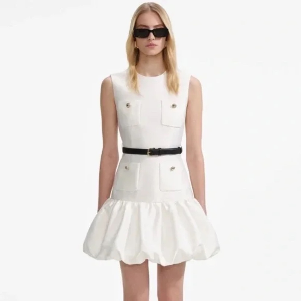 Self-Portrait CREAM TAFFETA MINI DRESS No Belt sz 2 $760